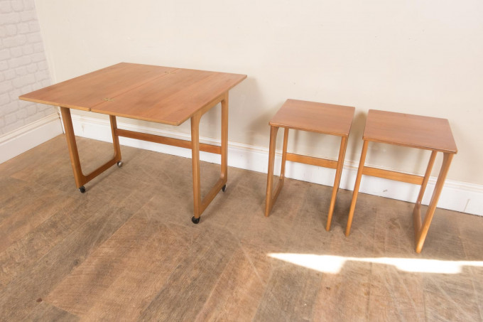 McIntosh Triform Teak Nest Of Tables With Folding Swivel Top