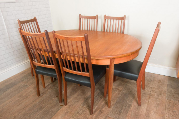 G Plan Fresco Teak Oval Table and 6 Danish Chairs by Mogens Kold