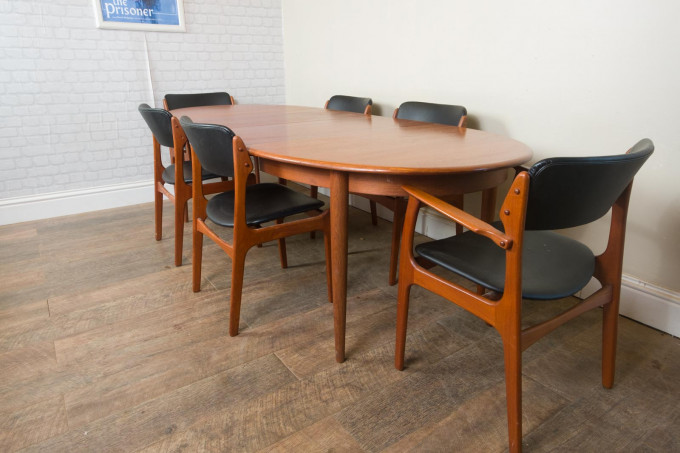 Teak Extending Dining Table and 6 Erik Buch Chairs