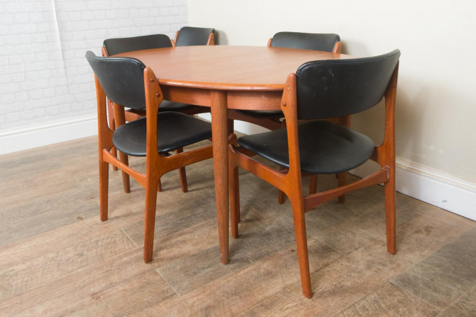 Teak Extending Dining Table and 6 Erik Buch Chairs