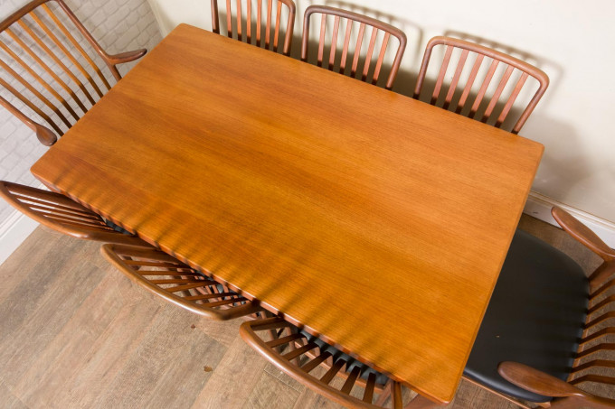 Large Danish Teak Dining Table and 8 Svend Aage Madsen Chairs